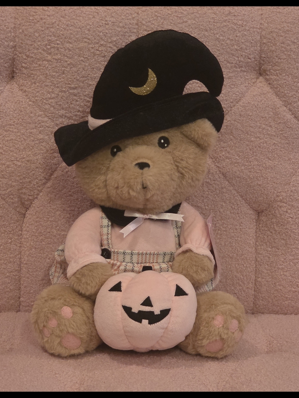 Pink Halloween Teddy Bear Holding A PINK Jack-O’-Lantern Plush